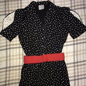 Vintage Black Polka Dot Romper with red belt